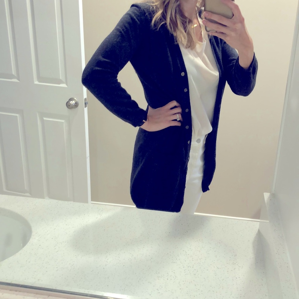 Staple BCBG Cardigan w/ White Blouse